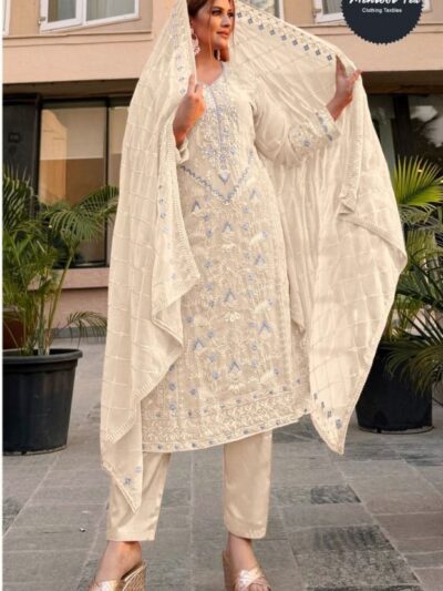 Women's Off White Georgette Pakistani Dress