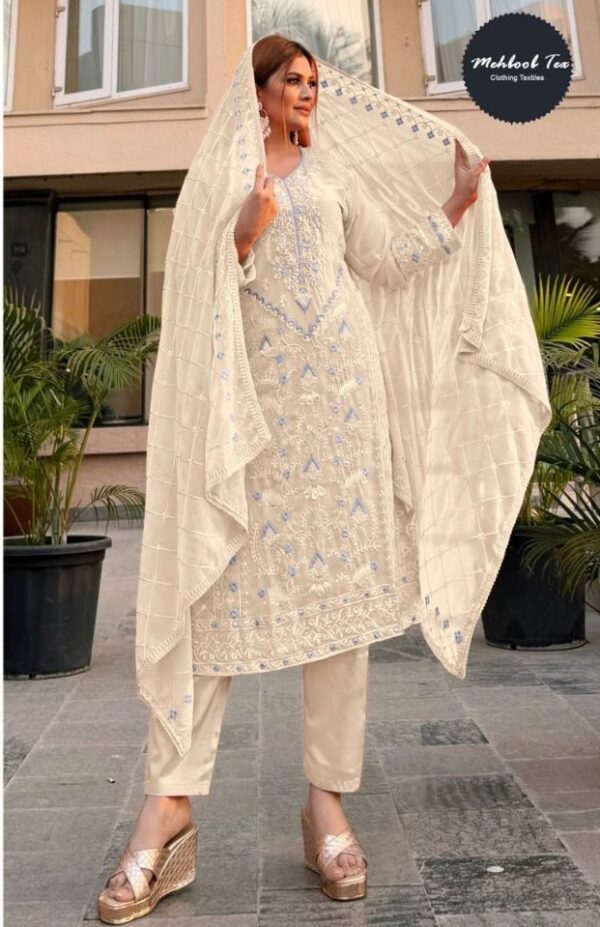 Women's Off White Georgette Pakistani Dress