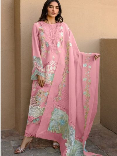 Floral Printed Pink Cotton Pakistani Dress