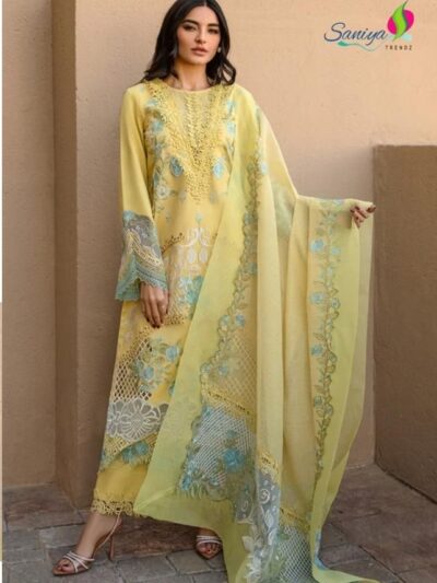 Printed With Work Yellow Pakistani Dress