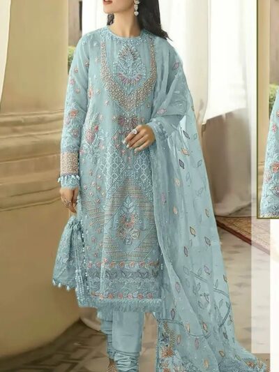 Wedding Georgette Sky Blue Pakistani Suits