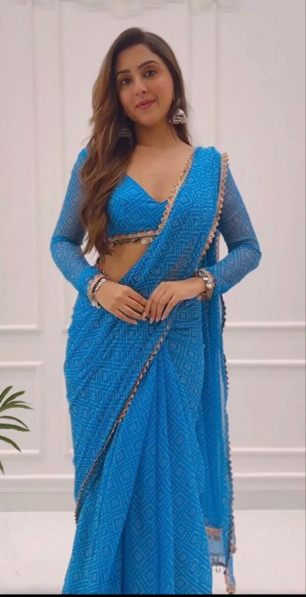 Bandhani Design Blue Ready to Wear Saree