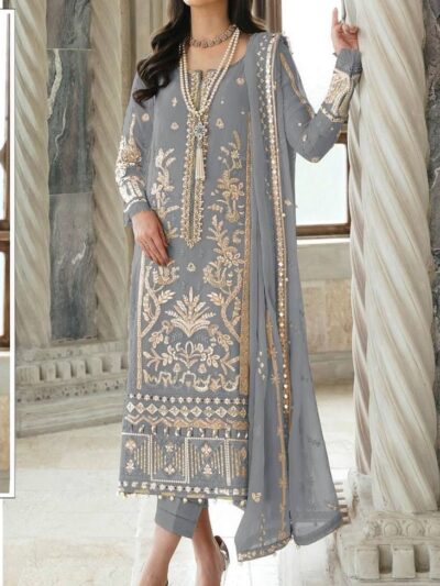 Party Wedding Wear Grey Pakistani Suits