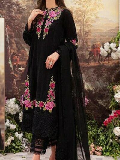 Floral Work Georgette Black Pakistani Suits