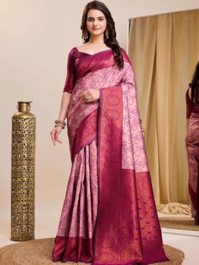 Women's Designer Silk Pink Saree