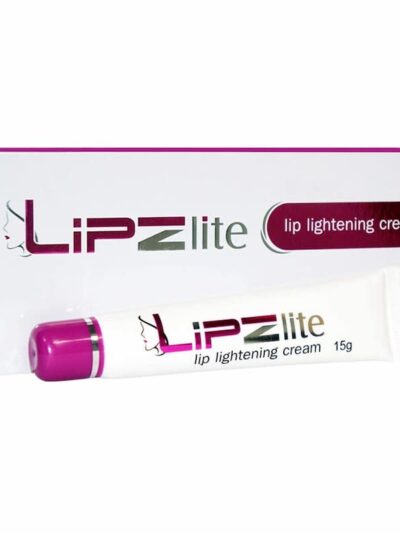 Lipzlite Lip Lightening Cream, 15g tube in a packaging box. Helps lighten dark lips with regular use