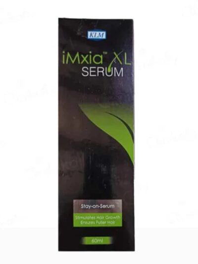 iMxia XL serum product box, 30 ml, designed to stimulate hair growth and ensure fuller hair. Stay-on serum for effective hair care.