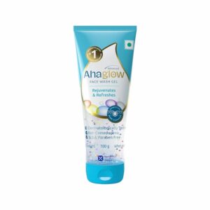 Ahaglow Advanced Face Wash Gel tube with blue cap and colorful exfoliating beads