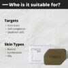 Ethiglo Soap with packaging highlighting skin types and targets such as acne scars and dull complexion