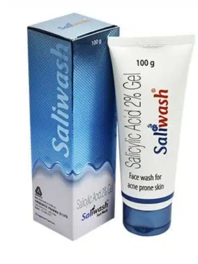 Saliwash Salicylic Acid 2% Gel in box packaging - 100g face wash for acne-prone skin