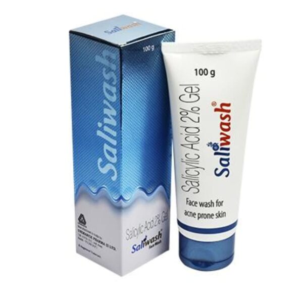 Saliwash Salicylic Acid 2% Gel in box packaging - 100g face wash for acne-prone skin