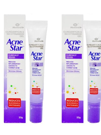 Acne Star Clindamycin & Nicotinamide Gel (22g) for reducing acne, blackheads, and whiteheads, clinically tested for oil control.