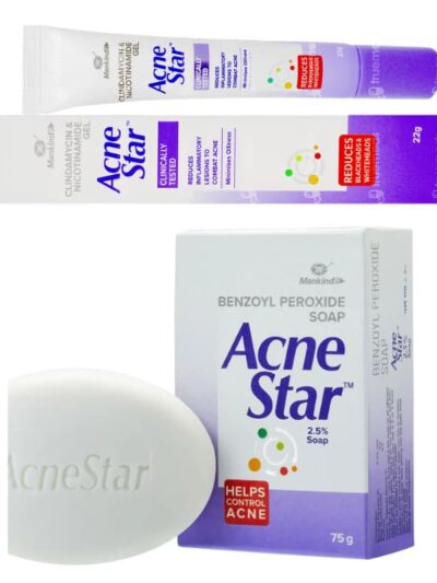 AcneStar Clindamycin Gel and Benzoyl Peroxide Soap – Reduces Acne and Whiteheads, Clinically Tested