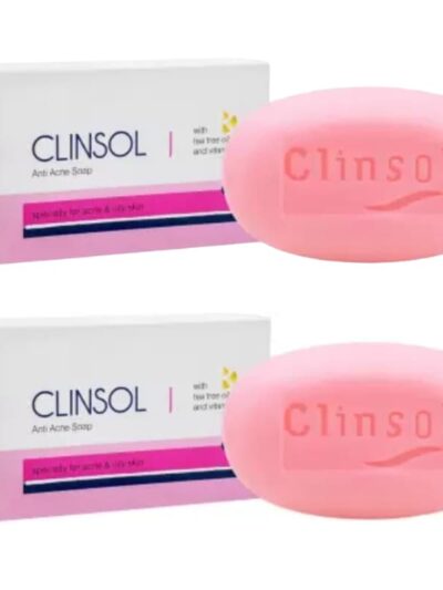 Clinsol Anti Acne Soap bar and packaging, specially formulated for acne-prone skin.