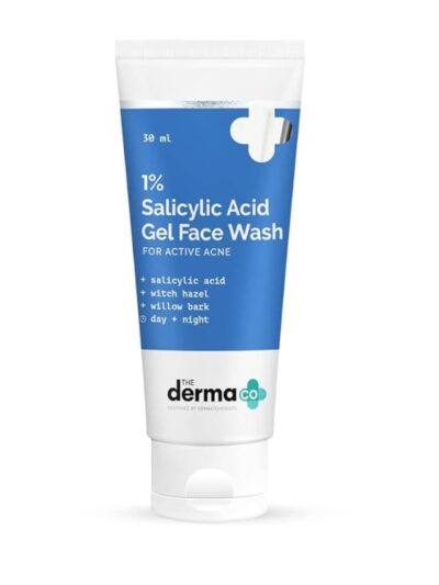 A clear view of the 1% Salicylic Acid Gel Face Wash tube for acne treatment.