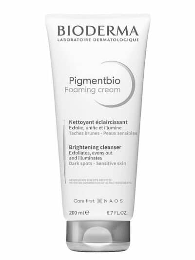 Bioderma Pigmentbio Foaming Cream tube for brightening and exfoliating sensitive skin.