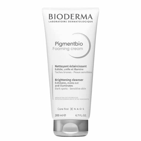 Bioderma Pigmentbio Foaming Cream tube for brightening and exfoliating sensitive skin.