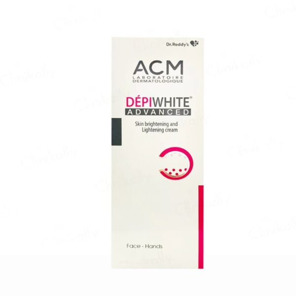 Depiwhite Advanced skin brightening and lightening cream outer packaging by ACM Laboratoire Dermatologique for face and hands.