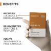 Dermatouch Kojic Acid 1% soap held in hand with benefits including reduced dullness, improved skin tone, and protection against free radicals.