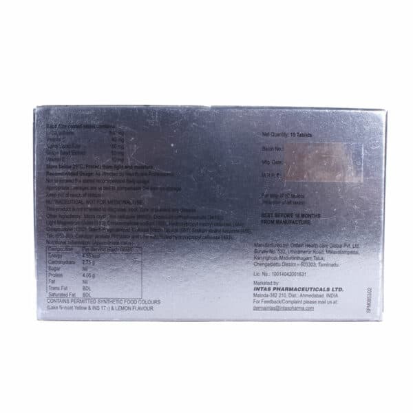 Back view of Havglo tablets box showing nutritional information, ingredients, storage instructions, and manufacturer details.