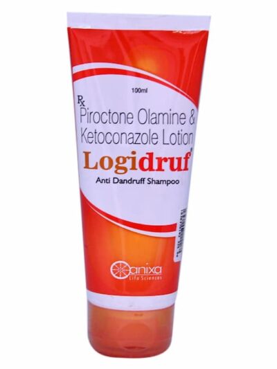 Front view of Logidruf piroctone olamine and ketoconazole anti dandruff shampoo tube.