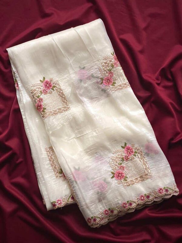 Paper Silk Crush Saree with Floral Embroidery Work