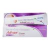 Advan Cream 20gm tube and box packaging in white and purple, showing skin tone care cream branding and ingredients.