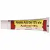 Side view of Aziderm 15 percent azelaic acid gel tube on white background