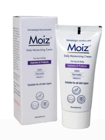 Moiz daily moisturizing cream packaging with tube and box for face and body