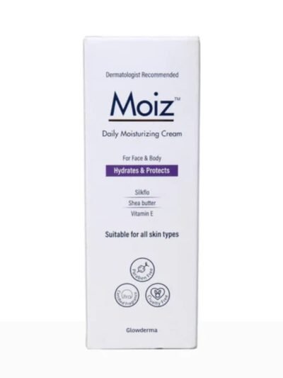 Moiz daily moisturizing cream outer box with product information and branding