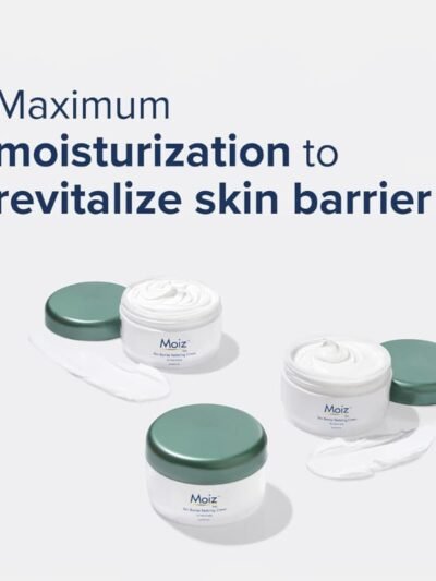 Moiz MM skin barrier cream jars with rich texture highlighting deep moisturization benefits