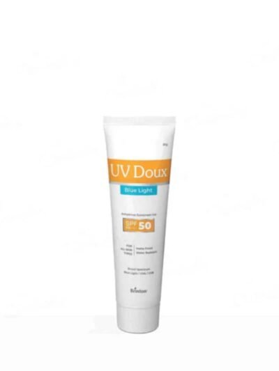UV Doux Blue Light SPF 50 PA++++ anhydrous sunscreen gel tube for all skin types on white background