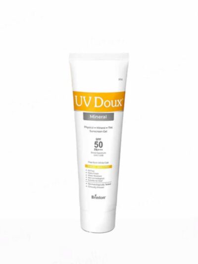 UV Doux Mineral SPF 50 PA+++ tinted sunscreen gel tube on white background