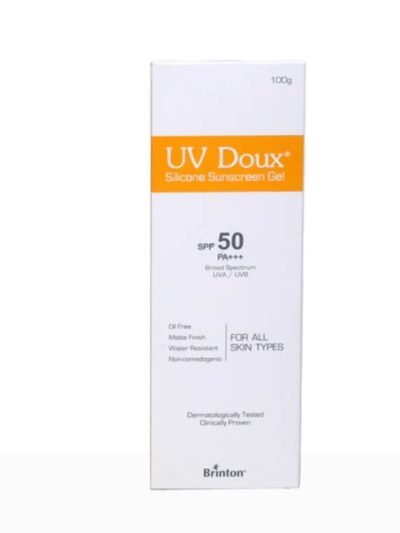 UV Doux silicone sunscreen gel SPF 50 PA+++ outer box front view 100g