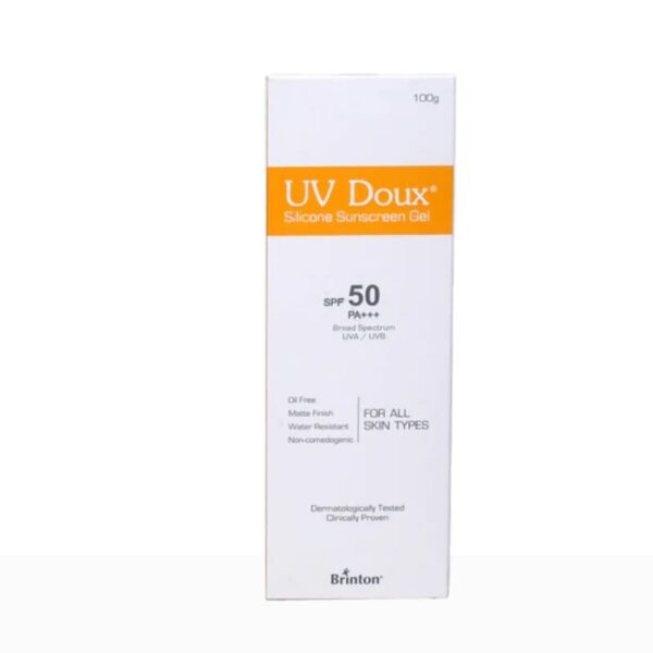 UV Doux silicone sunscreen gel SPF 50 PA+++ outer box front view 100g