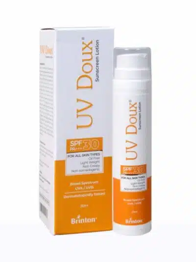 UV Doux sunscreen SPF 30 PA+++ bottle with outer box display