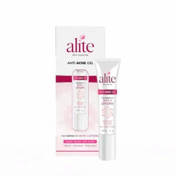 Alite Anti Acne Gel 15g tube displayed with packaging for fast acne and pimple relief