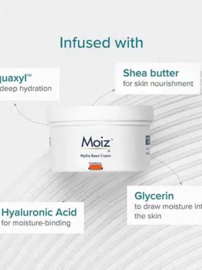 Moiz Hydro Boost Cream highlighting skin barrier repair, hydration relief, and suitability for sensitive and very dry skin