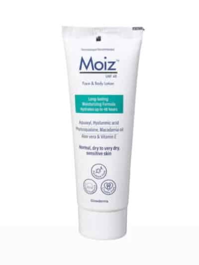 Moiz LMF 48 face and body lotion tube for normal to very dry sensitive skin hydration up to 48 hours