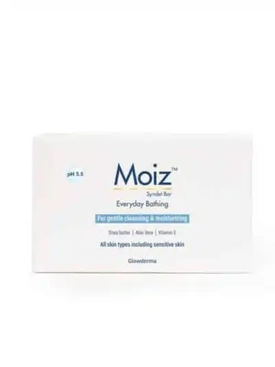 Front view of Moiz syndet bar box for gentle cleansing and moisturizing