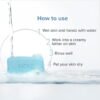 Step by step instructions showing how to use Moiz syndet cleansing bar with water