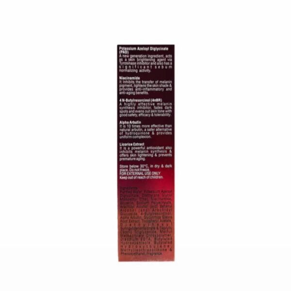 Brilante Max serum packaging showing ingredients like niacinamide, alpha arbutin, and licorice extract for pigmentation control