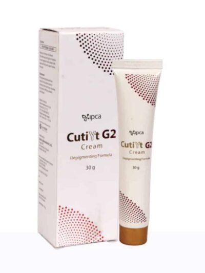 CutiYt G2 cream box and tube 30g depigmenting formula for reducing dark spots, melasma, and uneven skin tone