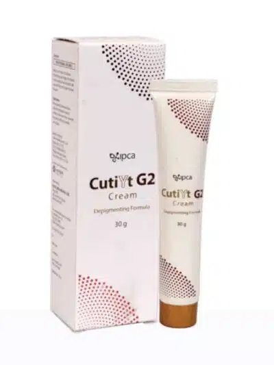 CutiYt G2 cream box and tube 30g depigmenting formula for reducing dark spots, melasma, and uneven skin tone