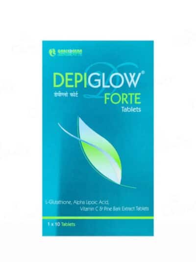 Depiglow Forte tablets pack with glutathione, vitamin C, and alpha lipoic acid for skin brightening and pigmentation control