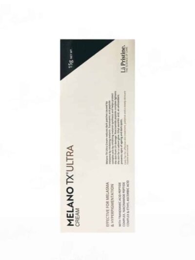 Melano TX Ultra cream packaging showing ingredients, composition, and usage details for pigmentation treatment
