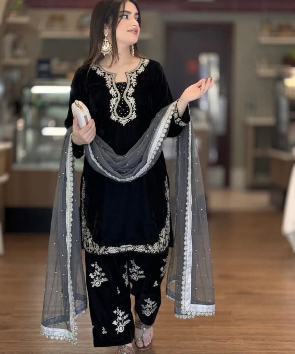 Black Pakistani Party Wear Suit Black Pakistani Suit With Embroidery Work