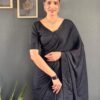 Women wearing ready to wear black georgette silk saree