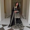 Elegant black Pakistani suit with luxury mirror work detailing