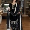 Elegant Black Pakistani Suit Black Pakistani suit with embroidered organza dupatta for women